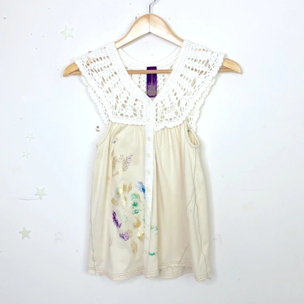 FREE people button down crochet top - Picture 1 of 12